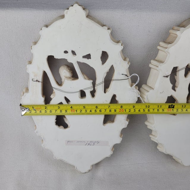 Vintage 1962 Jayess United Chicago Chalkware Wall Plaques Rococo Couple Set of 2 For Sale - Image 14 of 15