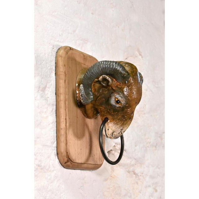 Antique French Cast Iron Ram's Head from Butcher's Shop An original cast iron ram's head that would have adorned a...