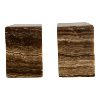 Vintage Brown Marble Rectangular Bookends - A Pair For Sale