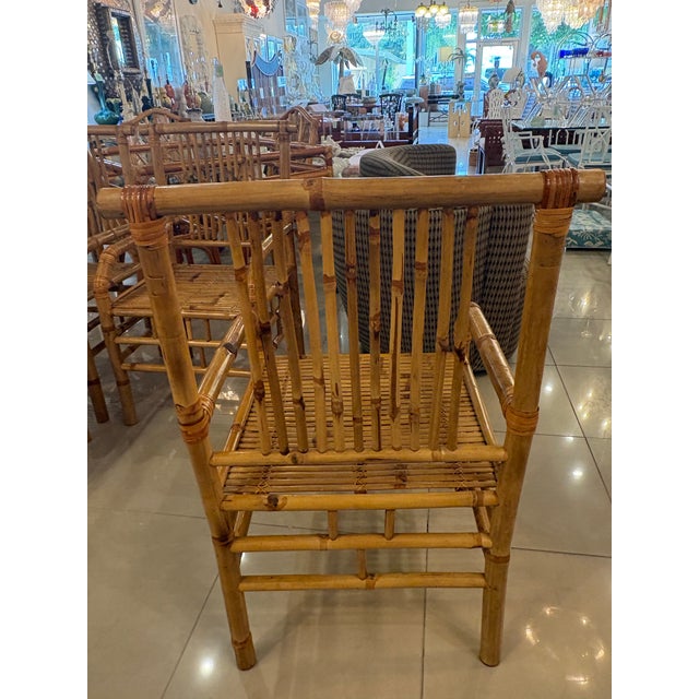 Vintage Bamboo Rattan Reed Dining Game Table & 4 Dining Arm Chairs For Sale - Image 11 of 12