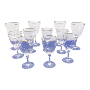 1970s Lenox Stem Wine Glasses Mansfield Gold, Assmebled Set of 10