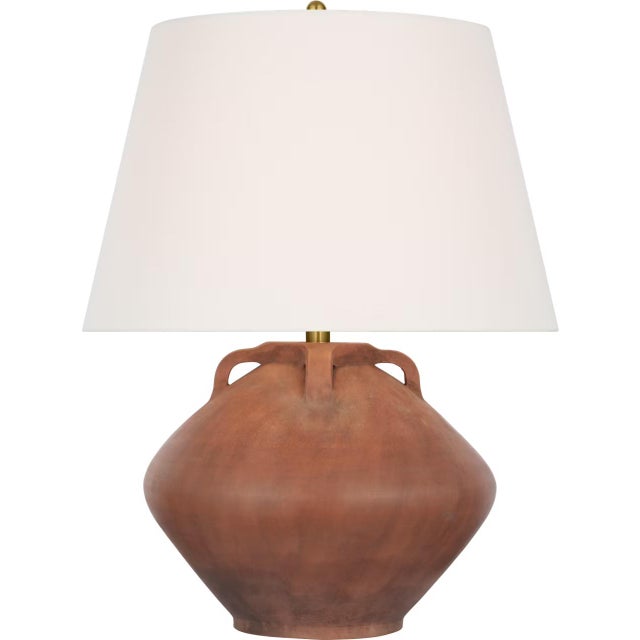 Transitional Amber Lewis by Visual Comfort Signature Brewer 25" Table Lamp in Natural Terracotta with Linen Shade For Sale - Image 3 of 3