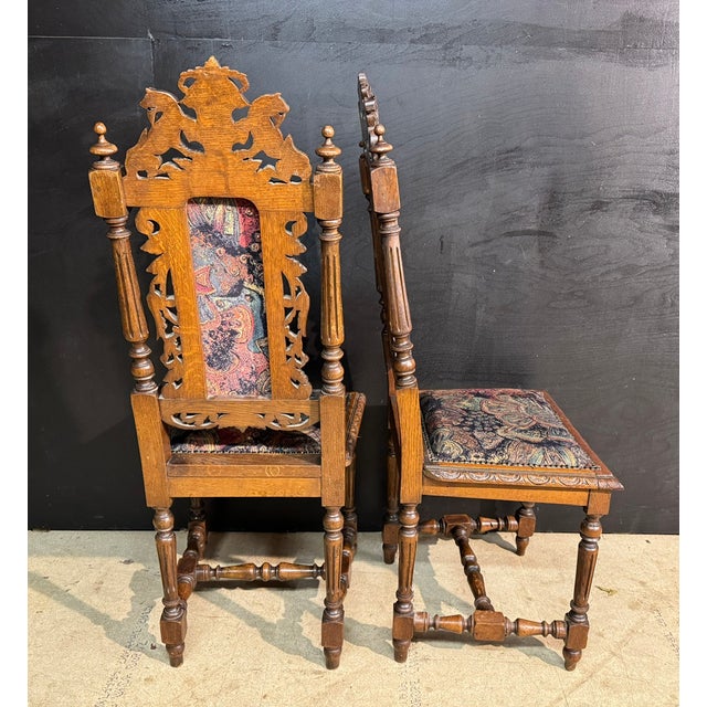 Wood Antique French Carved Oak Dining Chairs, 1880, Set of 8 For Sale - Image 7 of 11