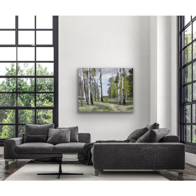 2020s Birch Tree Impressionistic Landscape Original Oil Painting For Sale - Image 5 of 12