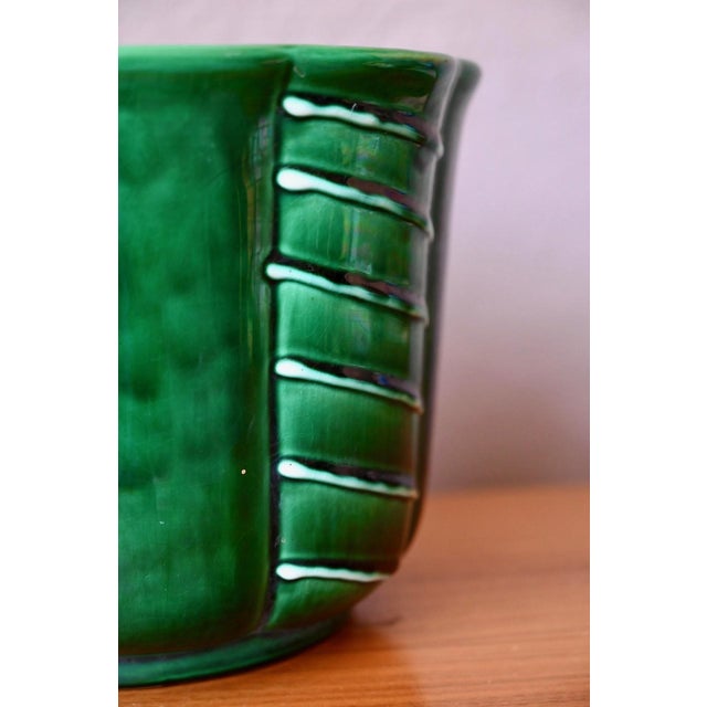 Art Deco Emerald Green Octagonal Ceramic Planter from Longchamp, 1960s For Sale - Image 6 of 8