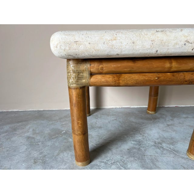 1980s Antonio Budji Layung Tessellated Stone and Bamboo Base Side Table For Sale - Image 5 of 12