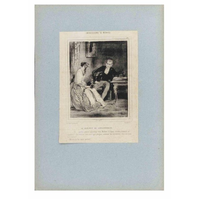 Lithograph on paper. Plate 26 from the Series "Imressions de Ménage". An original nineteenth-century lithograph by the...