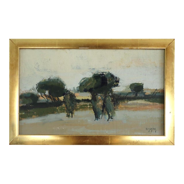 1946 Mid-Century Modern 'Grove in Repose' Mini Abstract Landscape Oil Painting by Swedish Artist Ivar Morsing (1919-2009), Framed For Sale