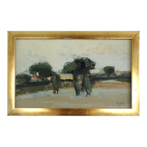 1946 Mid-Century Modern 'Grove in Repose' Mini Abstract Landscape Oil Painting by Swedish Artist Ivar Morsing (1919-2009), Framed