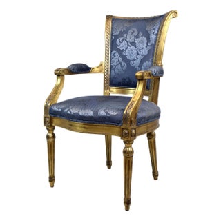 Late 20th Century Karges French Louis XVI Style Gilt Fauteuil Chair For Sale