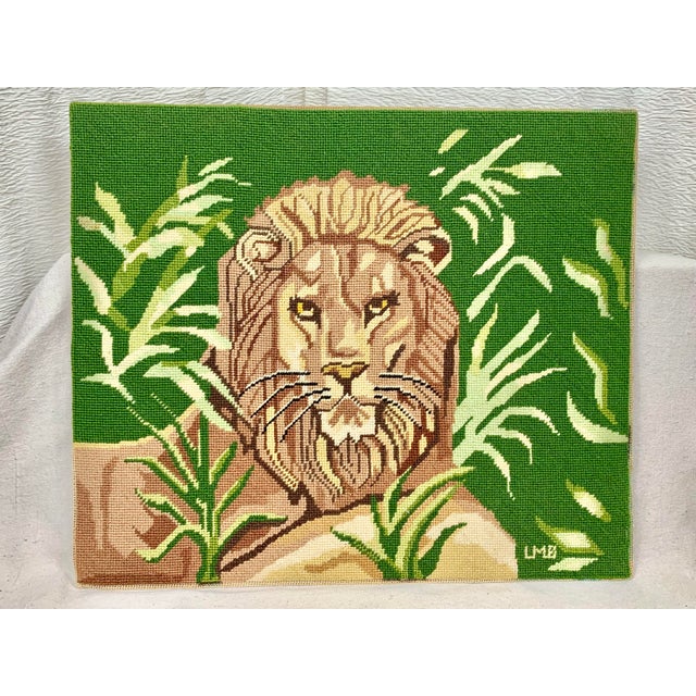 Vintage Handmade Lion Needlepoint For Sale - Image 11 of 12