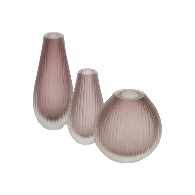 Set of three Murano glass vases in the manner of Tobia Scarpa. The set has been made using the “battuto” or hammered...