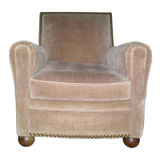 1960s Tan Velvet Vintage Thick Cushioned Arm Chair For Sale
