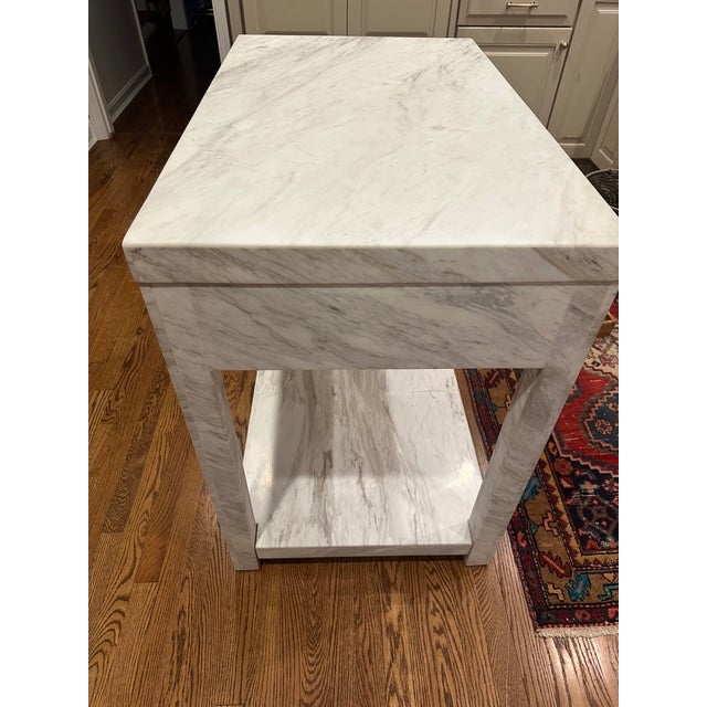 Beautiful like new condition 100% Volakas marble island crafted to look like one continuous slab. It could push up against...