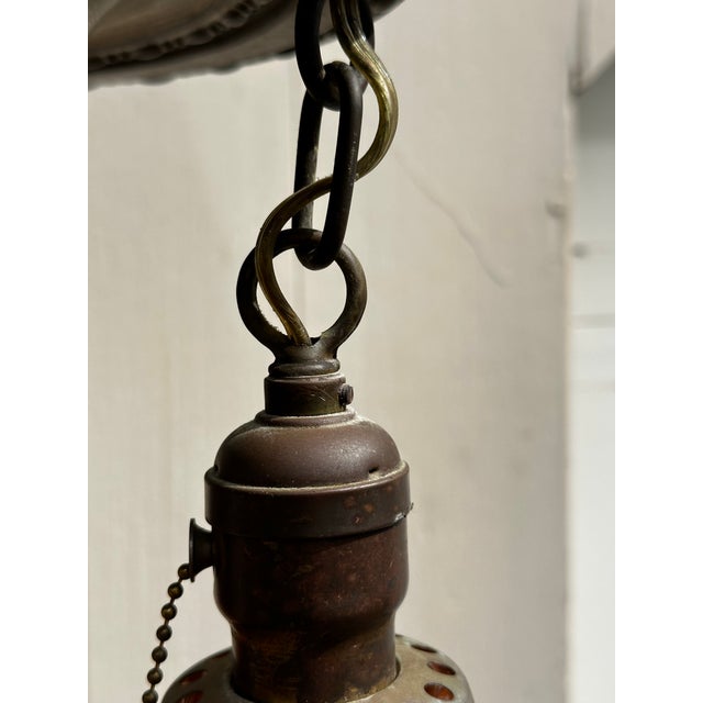 Vintage Brass Flush Mount Fixture With Three Nuart Shades For Sale In New York - Image 6 of 7