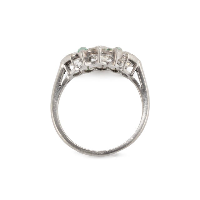 Antique Art Deco Platinum CTW Old Cut Diamond & Emerald Dinner Cocktail Ring, Size 8 For Sale In Houston - Image 6 of 9