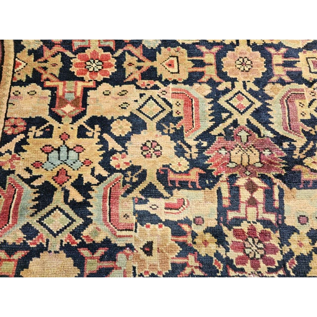 Antique Karabagh Gallery Rug, Hand-Knotted Wool, Allover Geometric Pattern, Navy & Tan, 7' X 14' For Sale - Image 15 of 17