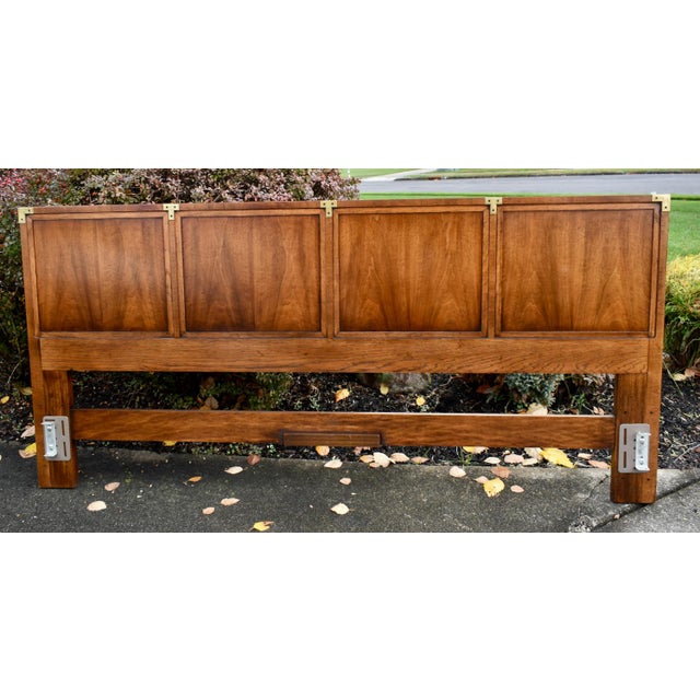 1960s Vintage Henredon King Size Walnut MCM Style Headboard W/Brass Fittings For Sale - Image 5 of 13
