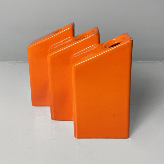 Italian Modern Orange Ceramic Vase by Enzo Bioli for Il Picchio, 1970s For Sale - Image 3 of 14