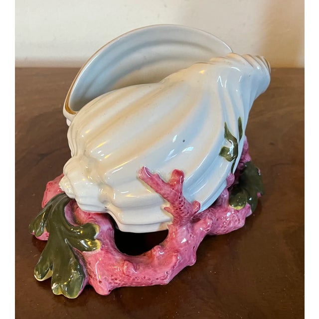 Antique 19th century English Copeland porcelain sea shell spooner vase. Naturalistically molded shell rests on branches of...