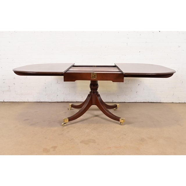 Reeder of London Antique English Regency Carved Mahogany Pedestal Extension Dining Table, Newly Restored For Sale In South Bend - Image 6 of 14