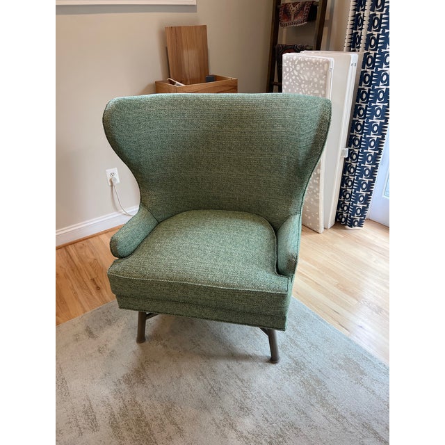 Contemporary Custom Stewart Furniture Wingback in Thibaut Fabric For Sale - Image 3 of 14