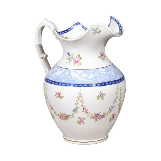 Vintage English Booth's China Pink Roses, Blue & White Pheasants Pitcher For Sale - Image 12 of 12