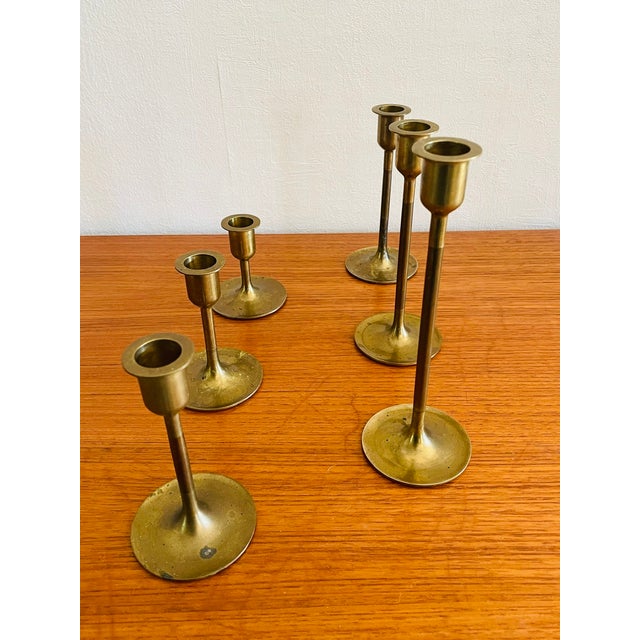 Mid-Century Brass Candlesticks, Set of 6 For Sale - Image 16 of 18