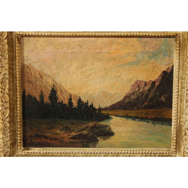 Brown Continental School Mountain Landscape Oil Painting, Signed For Sale - Image 8 of 18