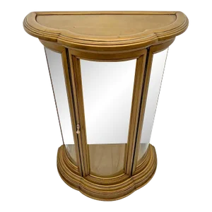 1950s Vintage Butler China cabinet Curio Display Lighted Glass Door Curved Demilune