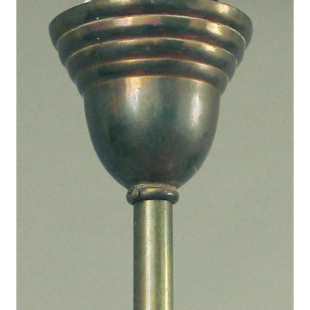 1910s 1910 Victorian All Brass 3-Arm Electric Chandelier, All Original, Glass Shades For Sale - Image 5 of 5