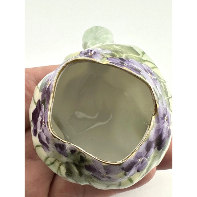 Victorian Antique Porcelain Tussie Mussie – Hand Painted Violets, Gilded Rim, Unmarked Limoges France For Sale - Image 3 of 7