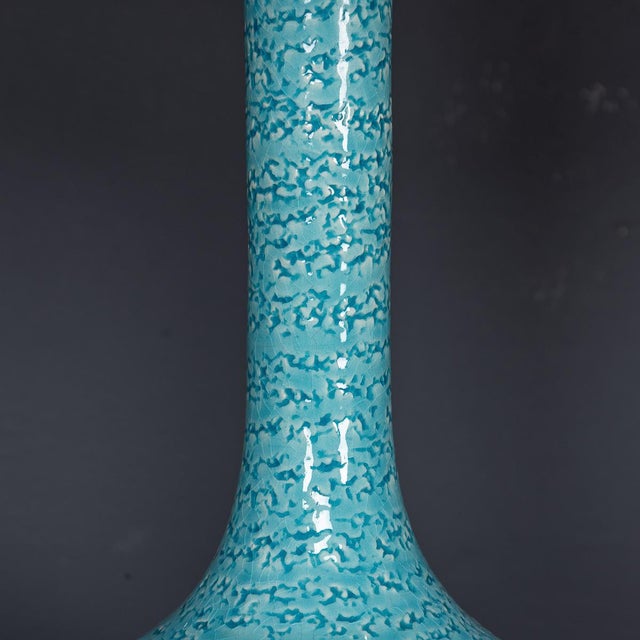 Vintage French Blue Ceramic Table Lamps, 1970, Set of 2 For Sale - Image 9 of 13