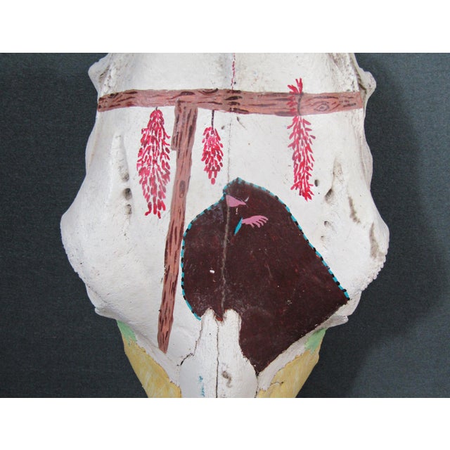 1980s 1980s Hand-Painted Bovine Skull Sculpture in Southwestern Folk Art Style For Sale - Image 5 of 10