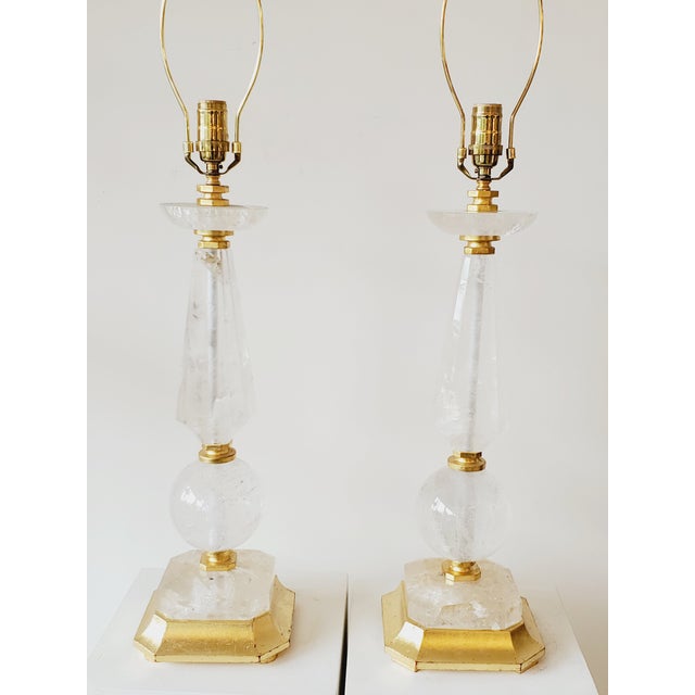 Contemporary Late 20th Century Rock Crystal Obelisk & Sphere Form Table Lamps - A Pair For Sale - Image 3 of 10