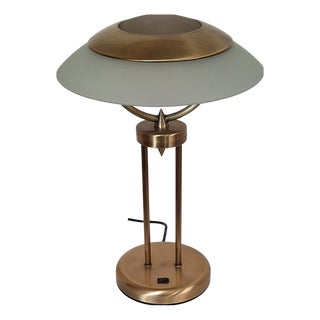 Vintage Table Lamp with Metal Base and Frosted Glass Shade from CK, 2000s For Sale