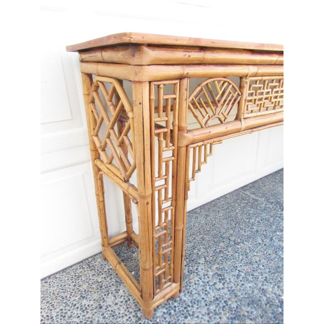 Tan Antique Chinese Chippendale Bamboo Console or Altar Table For Sale - Image 8 of 18