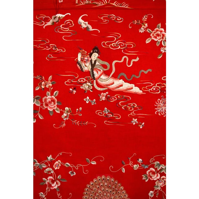 Chinese Large Antique Chinese Red Silk Sedan Chair Cover For Sale - Image 3 of 6