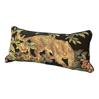 1980’s Leopard Cat Tapestry Lumbar Pillow For Sale