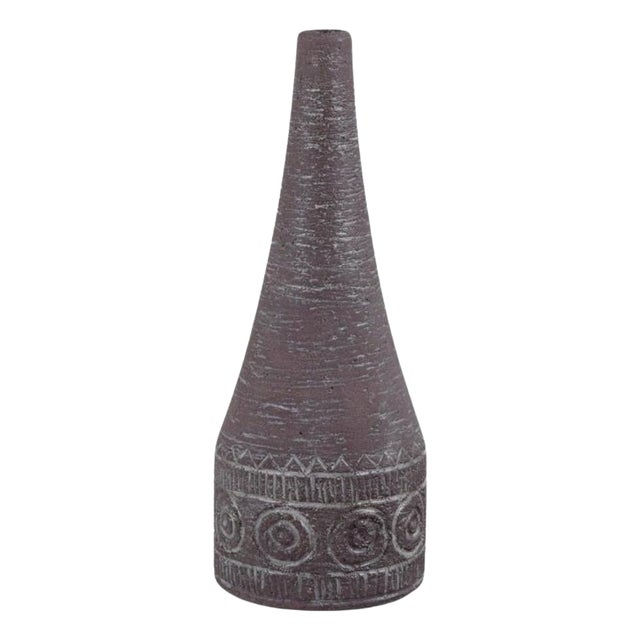 Ceramic Vase Unglazed with Geometric Pattern and Blue Tones Glaze by Carl-Harry Stålhane, 1960s For Sale