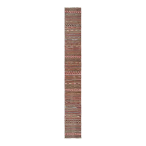 Vintage Extra-Long Kilim Runner Rug With Stripes and Tribal Motifs | Rug & Kilim
