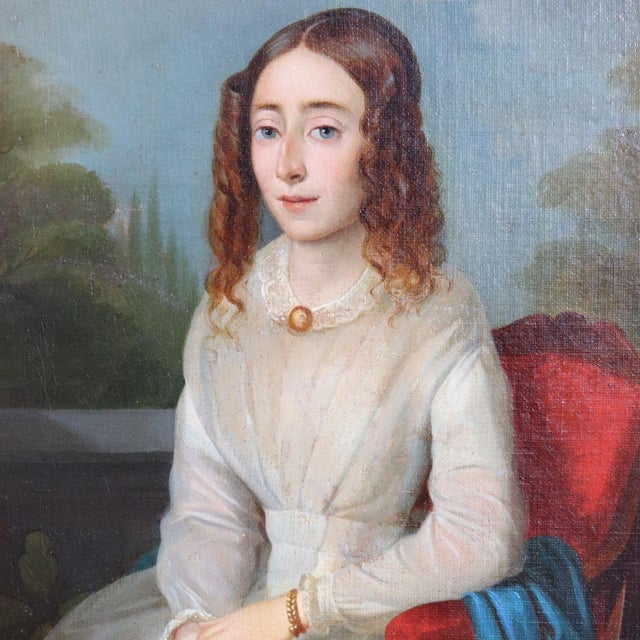 Portrait of a Young Woman with a Book, Oil Painting on Canvas, 19th Century, Framed For Sale - Image 7 of 12