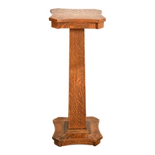 Stickley Brothers Style Antique Mission Tiger Oak Arts & Crafts Pedestal or Plant Stand, Circa 1910 For Sale