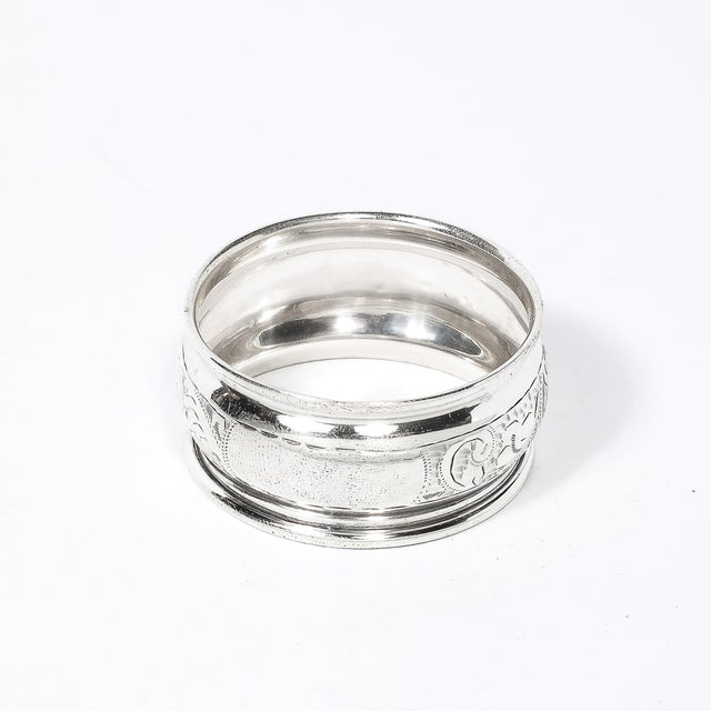 Antique Sterling Silver Napkin Ring With Engraved Detailing & English Hallmarks For Sale - Image 14 of 14