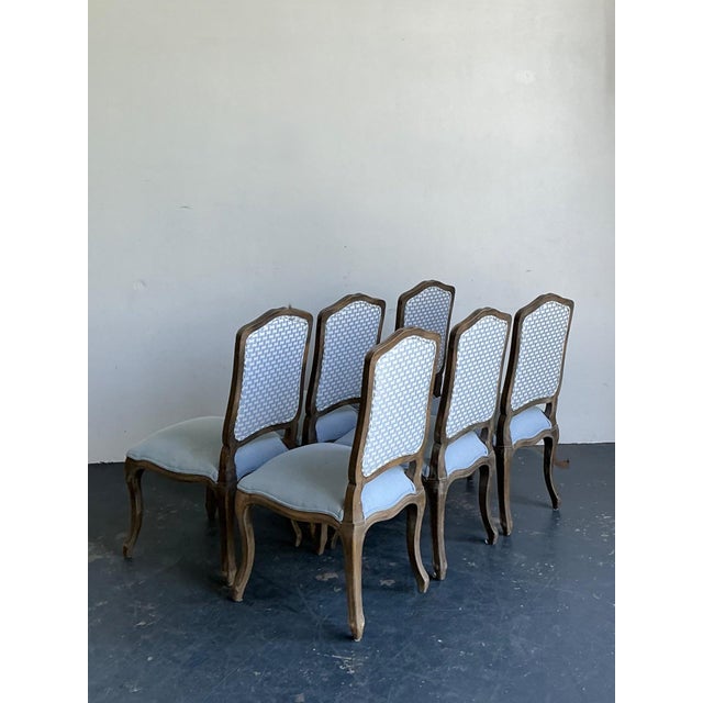 Vintage Carved Wood Dining Chairs With Blue Upholstery - Set of 6 For Sale - Image 10 of 13