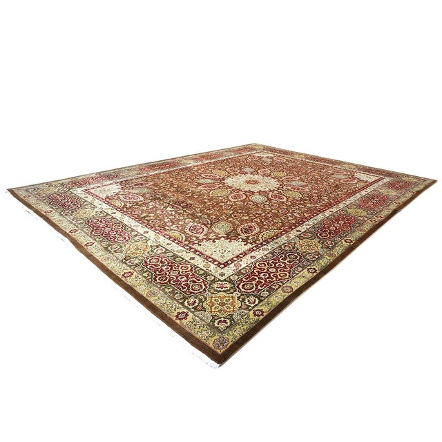 Persian Antique Persian Tabriz Wool 10x14 Brown, Red, & Dark Green Handmade Area Rug #9902148 For Sale - Image 3 of 9