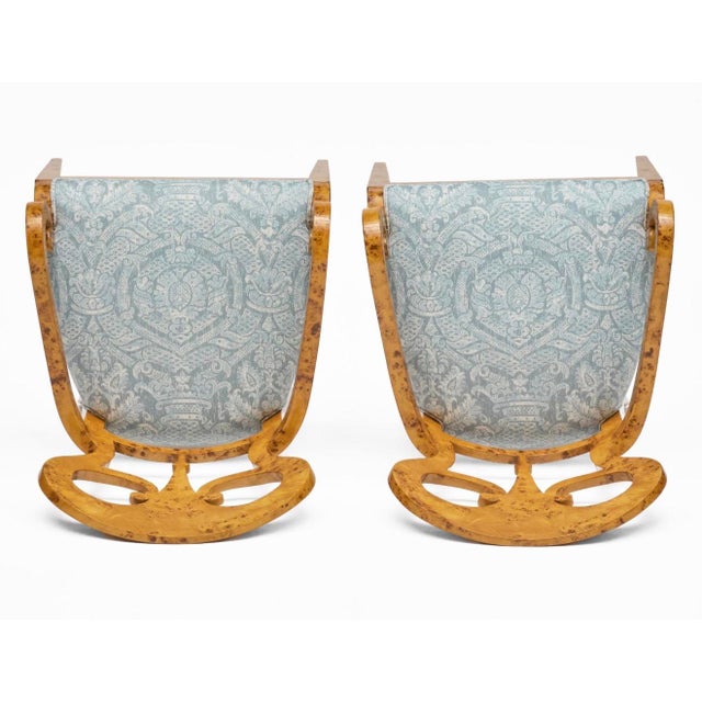 Biedermeyer Dining Table With One Leaf and Six Matching Dining Chairs With Blue Upholstery For Sale - Image 11 of 16