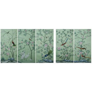 24"*48", a Set of 5 Panels Aqua Green Chinoiserie Wall Artwork For Sale