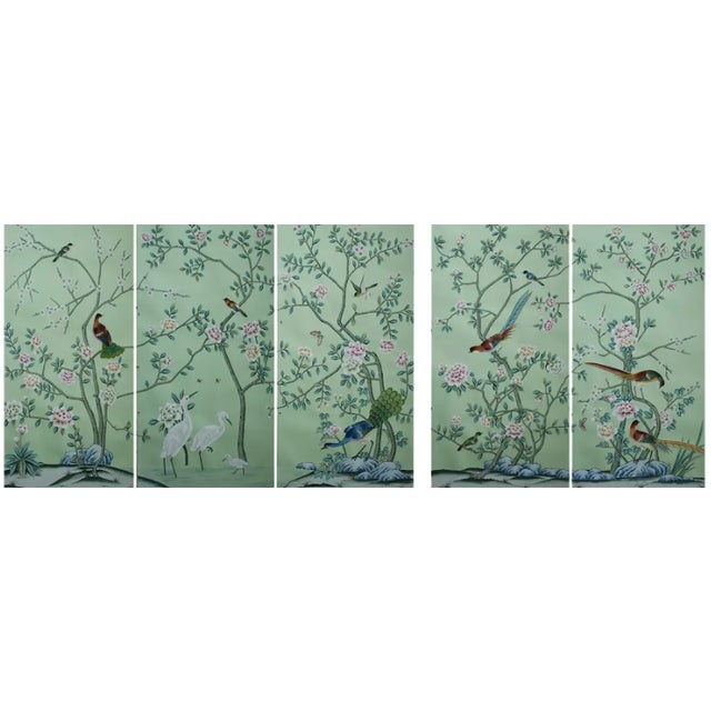 24"*48", a Set of 5 Panels Aqua Green Chinoiserie Wall Artwork For Sale