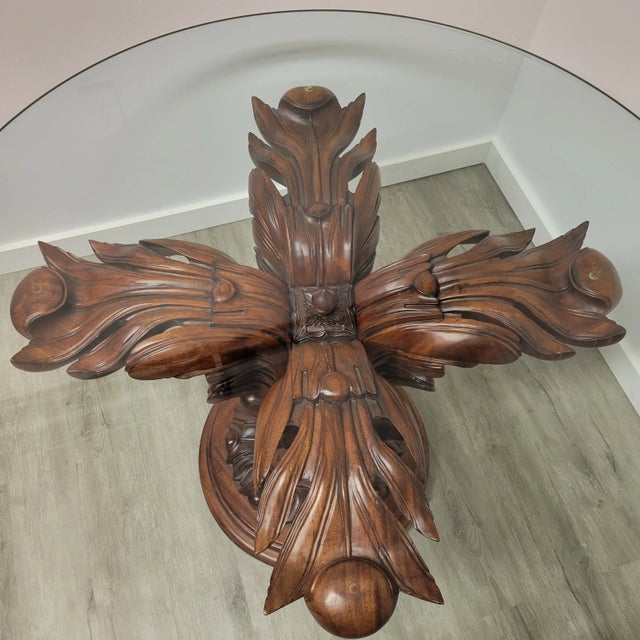Boho Chic Round Pedistal Italian Carved Walnut Dining or Center Table, 1950s For Sale - Image 3 of 7